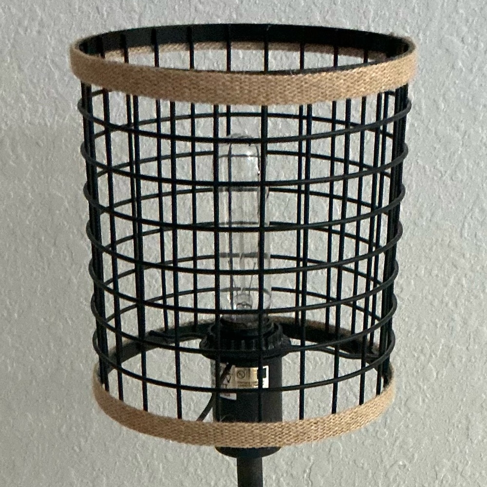 Farmhouse 20"H Black & Brown Metal and Burlap Cage Table Lamp - Picture 4 of 14